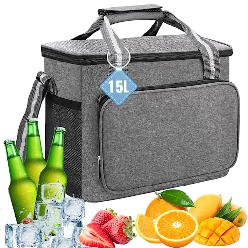 Royouzi Kühltasche 15L Kühltasche Klein kühlbox, Tragbare Picknicktasche, Lunchtasche, Cooler Bag, Mittagessen Tasche für Lebensmitteltransport, Camping, Reise, Frühstücken, Getränke