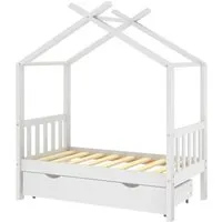 vidaXL Kinderbett mit Schublade Weiß aus Kiefernholz 70x140 cm - Praktisches Massivholz-Kinderbett mit Schublade und Baumhaus-Stil für mehr Privatsphäre. Robuste Konstruktion und reichlich Stauraum halten das Kinderzimmer ordentlich.