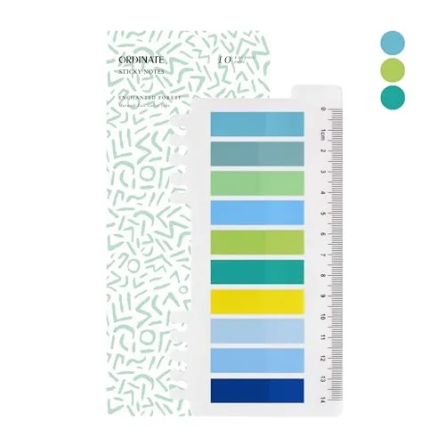 Haftnotizen in Ordinate 200 Stück Transparente Klebezettel, Haftstreifen, Haftmarker, selbstklebend, für Büro, Schule und Markierungen (H - 200 Stück Enchanted Forest)