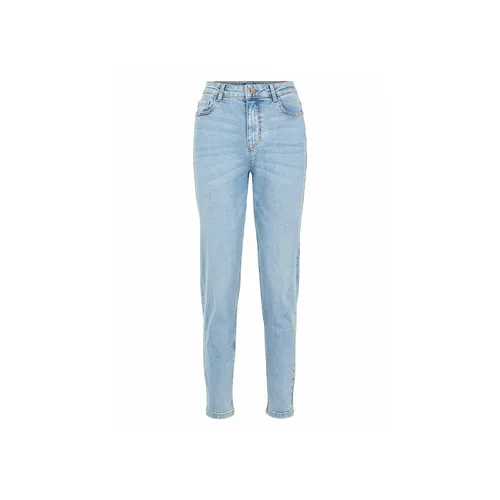 PIECES Damen Pckesia Mom Jeans, Dark Blue Denim, M - Damen-Jeanshosen mit High Waist und knöchellanger Passform für einen modernen Look.