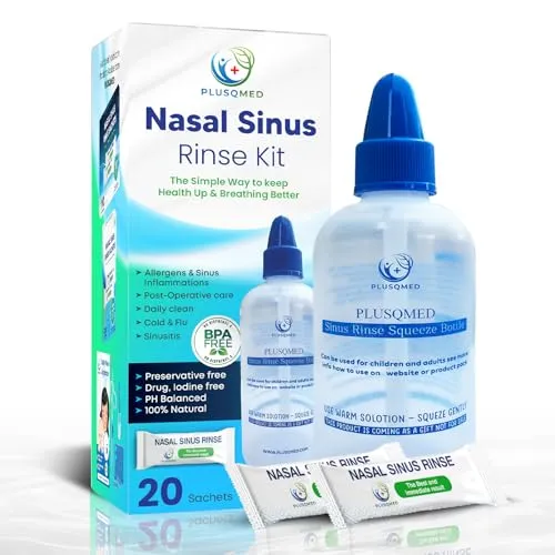 Sinus Rinse Kit - Nasenspülung für Erwachsene - Medikamente bei Erkältung, 250 ml Flasche mit 20 Salzbeuteln für eine natürliche Nasenreinigung mit 100% Meersalz.