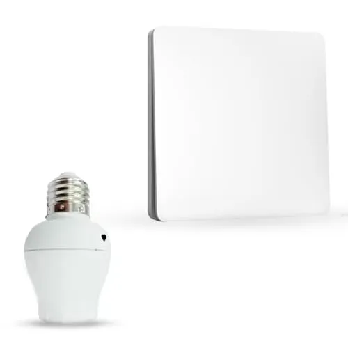 Fishtec Kabelloser Schalter mit E27-Adapter - Elektrotechnik Lichtschalter – Praktische Steuerung für entfernte Glühbirnen bis 50 m Reichweite, ohne Verkabelung dank kinetischer Energie.