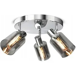 FKL DESIGN Home Deco Deckenlampe Deckenleuchte Chrome 3-flammig E27 Glas Lampenshirm Lampe aus Serie N535 (DRP3-CH)