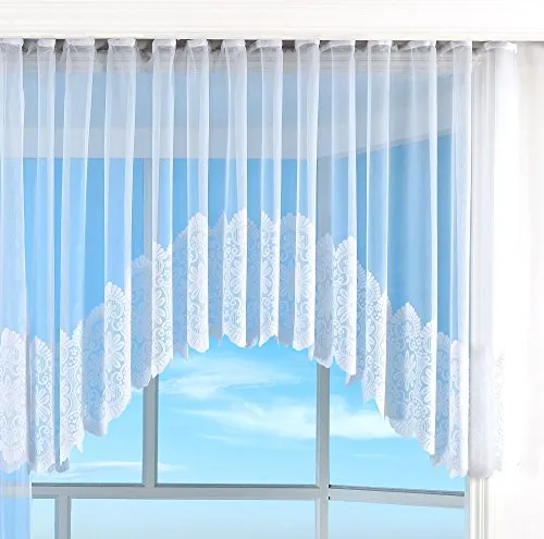 Bogenstore Barock Gardine Jacquard 145x450 – Blumenmuster Weiß - Eleganter Schiebevorhang aus hochwertigem Jacquard mit kunstvollem Blumenmuster. Lichtdurchlässig und pflegeleicht, ideal für ein stilvolles Wohnambiente.