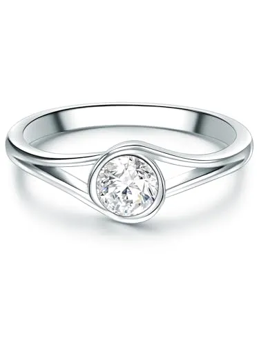 Trilani Damen Solitärring 925/- Sterling Silber mit Zirkonia - Eleganter Verlobungsring aus rhodiniertem Sterlingsilber, mit funkelndem Zirkonia im Brillantschliff – die perfekte Wahl für besondere Anlässe.