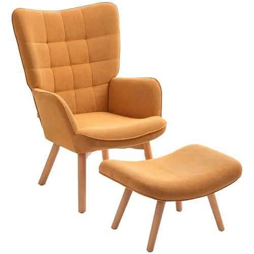 HOMCOM Ohrensessel mit Hocker, Braun von HOMCOM