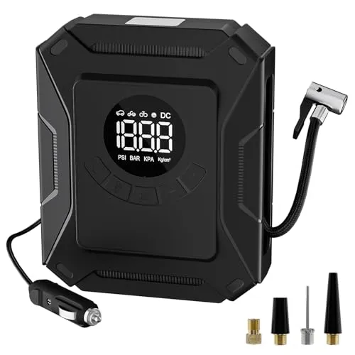 Kompressor Auto 12V Luftkompressor Autoreifenpumpe mit LED-Display und Leuchten, 10.3 Bar Druck, für Motorrad, Fahrrad, Bälle & Aufblasbare Produkte (Zigarettenanzünderversion)