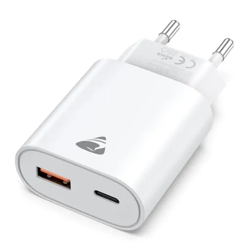 USB C Ladegerät, 20W USB C Stecker mit 2-Fach USB Netzteil (USB-C & USB-A), Handy Ladegerät mit PD 3.0 Power Adapter USB Schnellladegerät für iPhone Samsung, Ladestecker Typ C Schnellladen Steckdose