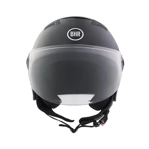 BHR Helm Demi-Jet 834 FLOW - Sommer-Rollerhelm Homologiert ECE 22.06 mit 16 Belüftungslöchern - Vespa-Helm mit Kratzfestem Visier und Mikrometrischer Auslösung - Schwarz Metallic L