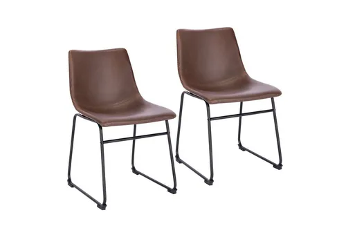 SVITA Harry 2er Set Esszimmerstühle – Kunstleder Braun mit Metallbeinen - Esszimmerstühle im 2er Set für Küche oder Esszimmer, ergonomisch geformt für hohen Sitzkomfort und leicht zu reinigen dank Kunstlederbezug.