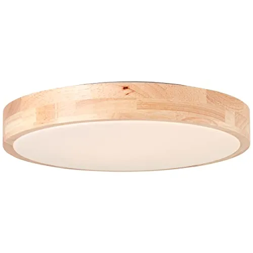 Brilliant Deckenleuchte Moreen Holz LED, Ø 34 cm - Moderne Deckenleuchte mit einstellbarer Lichtfarbe (warmweiß bis neutralweiß) und IP44 Spritzwasserschutz, ideal für Feuchträume. 14 Watt und 1.300 Lumen sorgen für helles Licht.
