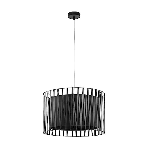 Pendelleuchte Design aus Metall und Stoff – Schwarz, D:50cm - Hängeleuchte für Esszimmer, Küche und Wohnzimmer; außergewöhnlicher Schirm mit beweglichen Streifen für individuellen Look und blendarmes Licht; Leuchtmittelwahl für optimale Helligkeit.