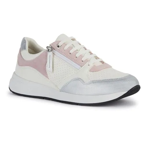 Geox Bulmya Sportschuhe Beige/Weiß EU 37 - Sneaker für Damen mit seitlichem Reißverschluss, aus Kunstleder und Wildleder gefertigt, bieten Komfort und Atmungsaktivität für einen lässig-sportlichen Look.