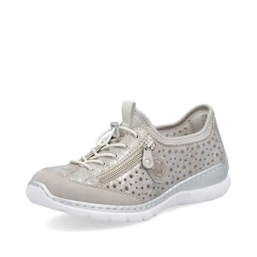Rieker Damen Slipper - Beige - Größe 40 EU - Sneaker für Damen mit elastischem Schaftrand und schockabsorbierender Sohle für höchsten Tragekomfort. Ideal für den Alltag und stylisch mit Metallic-Effekt.