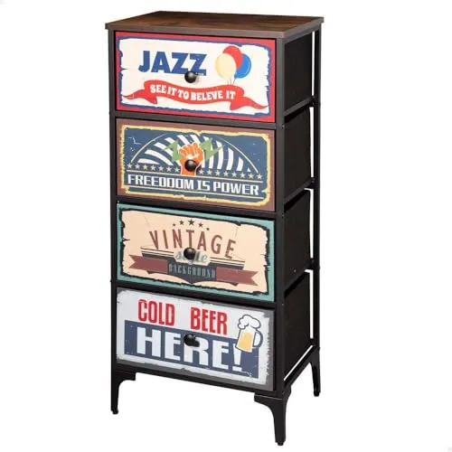 AKTIVE Max Home Vintage Kommode - Kommode im Retro-Design mit 4 leichten Stoffschubladen, ideal für jeden Raum. Bietet viel Stauraum auf kompakten 45 x 30 x 89 cm und ist durch die Stahlstruktur einfach zu bewegen.