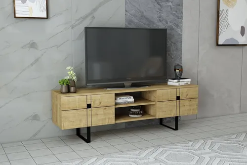 DEMA Home TV-Schrank Lowboard Zeus, 160 cm für Fernseher bis 70 Zoll - TV-Halterungen - Stilvolles Lowboard im Mid Century Design mit Holzoptik und Metallbeinen, ideal für Fernseher bis 70 Zoll und bietet praktische Stauraumlösungen.