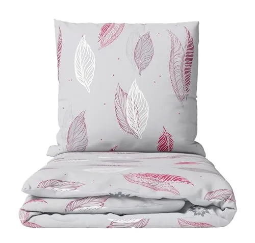 Leonado Vicenti Fleece Bettwäsche Set Feder Grau Rot Moderne Garnitur warm und kuschelig Winterbettwäsche mit Reißverschluss, 2teilig, 155x220 cm