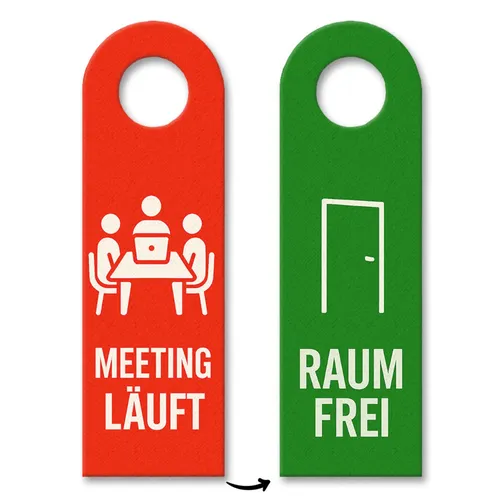 Meeting läuft Raum Frei Türhänger 10er Set - Praktisches 10er Set Türhänger für Büros, 8 x 27 cm, in auffälligem Grün. Ideal zur Kennzeichnung freier Räume und zur Verbesserung der Büroorganisation.