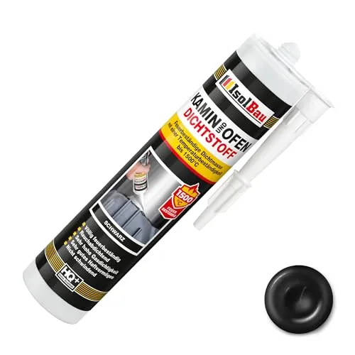 Isolbau Kamin & Ofen Dichtstoff - Feuerbeständige Dichtmasse bis 1500 °C - Für Reparatur & Füllung von Rissen in Kaminen & Öfen - Schwarz, 1 x 300 ml Tube