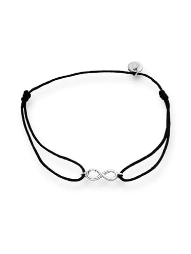 GLANZSTÜCKE MÜNCHEN Damen-Textilarmband schwarz Infinity - Stylisches Infinity-Armband für Damen mit verstellbarem Textilarmband und rhodiniertem 925er Sterlingsilber-Symbol. Ein ideales Geschenk für modebewusste Frauen.