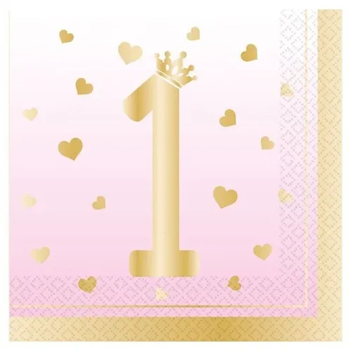 SERVIETTEN ROSA - 1. GEBURTSTAG -16 STÜCK 33X33 CM