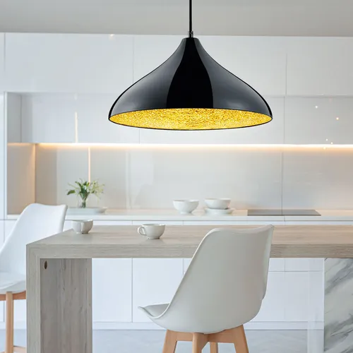 Elegante Pendelleuchte für Esszimmer - Schwarz und Gold - Hochwertige Pendelleuchte aus Metall mit Crash Spiegelglas, ideal für stilvolle Esszimmerbeleuchtung. Perfekt für einen neuen Flair über Ihrem Tisch!