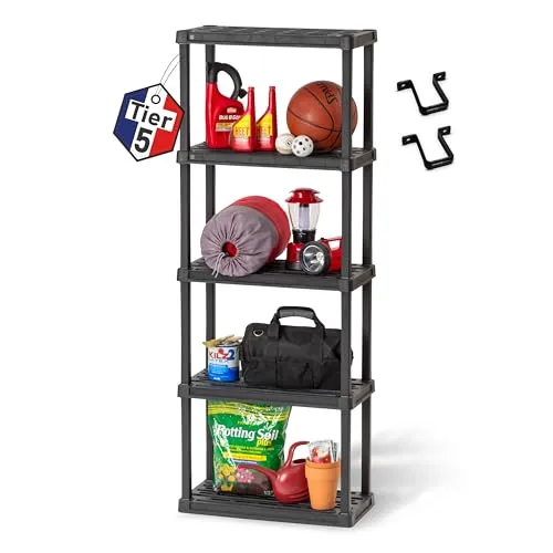 Iris Ohyama, Leichtes und Robustes Regal, Schwarz, Tragkraft 125kg, Einfach zu Montieren, Rost- und Schimmelresistent, BPA-frei, Badezimmer Regal, Lagerregal, Küche, Keller, PRS-M5