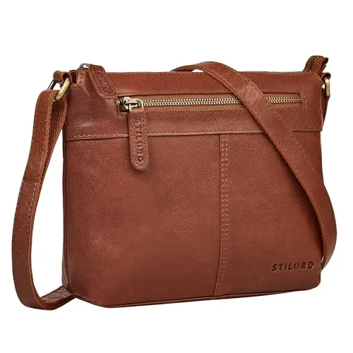 STILORD 'Odelia' Schicke Kleine Ledertasche Damen Umhängetasche Leder Handtasche Vintage Crossbody Bag Echtleder Schultertasche Klein mit Reißverschluss & Gurt für 8 Zoll, Farbe:maraska - braun