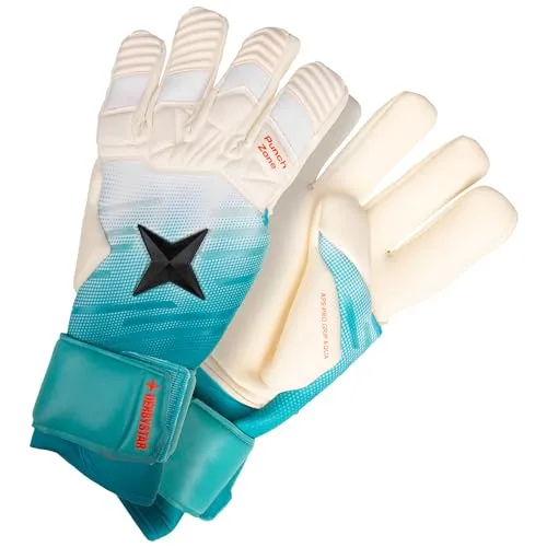 Derbystar Herren Aqua v23 Torwarthandschuhe, Weiss Türkis Schwarz, Größe 10.5 - Torwarthandschuhe mit atmungsaktiver und ergonomischer Passform für optimalen Schutz und Komfort bei jedem Spiel.