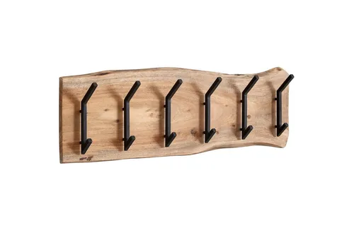 FINEBUY Garderobenpaneel FB66555 - Garderobenpaneel aus massivem Akazienholz und Metall, bietet stilvolle Aufbewahrungslösungen mit einzigartiger Baumkante für Ihren Flur.