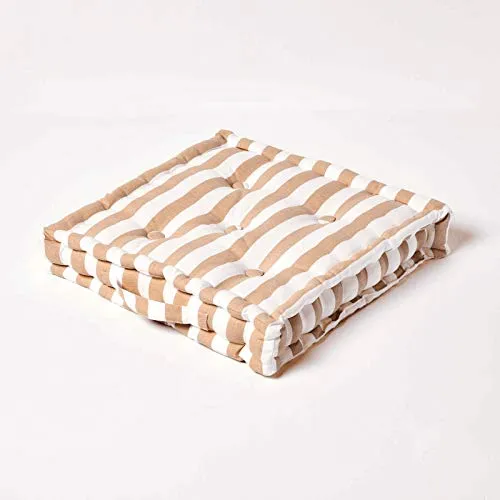 Homescapes Bodenkissen Sitzkissen Streifen beige 50 x 50 x 10 cm