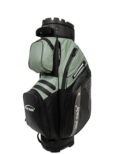 Tour Made wasserdichte Golfbag für Herren & Damen - D1-Black-Green - Caddybag mit 100% Wasserdichtigkeit, 14-fach Organizer für optimalen Schutz der Schläger und durchgängige Schlägerbahnen bis zum Boden für einfaches Handling.