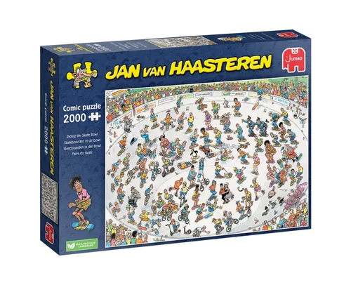 Jumbo Spiele 1110100324 Jan van Haasteren Skateboarden in der Bowl Puzzle - 2000 Teile Puzzle mit humorvollen, detailreichen Illustrationen von Jan van Haasteren, aus 100% recyceltem Karton und ohne Plastikverpackung – ein umweltfreundliches Abenteuer für die ganze Familie!