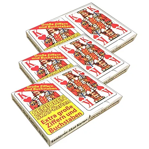 HAC24 3 Packungen Senioren-Skat 2X 32 Spielkarten Skatblatt Skatkarten Skatspiel