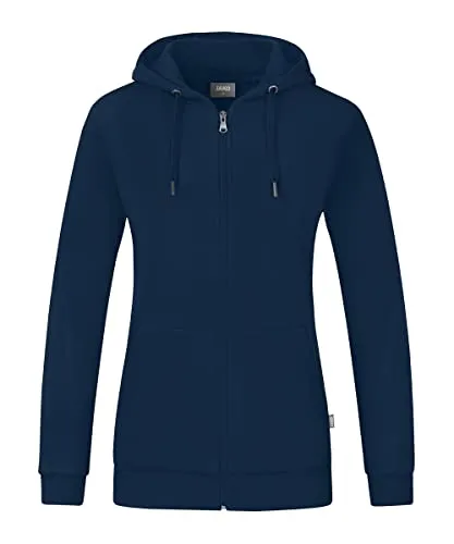Jako Women Basic-Kapuzen-Jacke Organic, Marine, C6820-900, Größe 38 - Badmintonbekleidung für Damen, aus kontrolliert biologischer Baumwolle, mit weich angerauter Innenseite und waschbar bei 60 °C für höchsten Komfort und Nachhaltigkeit.