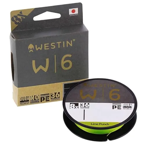 Westin W6 8 Braid Lime Punch 135m - Angelschnur mit 8-facher Flechtung für hohe Abriebfestigkeit und glatte Oberfläche. Ideal für das Raubfischangeln mit Softbaits und Hardbaits.