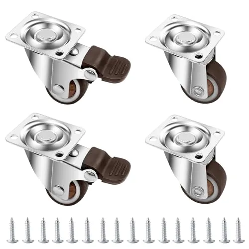 Lectorias 4er Set Möbelrollen 25 mm, Schwerlastrollen mit Bremse, Rollen für Möbel, Transportrollen mit 16 Schrauben, 360° Drehbar Lenkrollen, Bockrollen für Tisch, Gummirollen für Viele Bodenarten