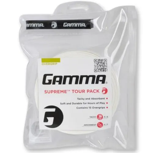 Gamma Griffband Supreme Overgrip 15 Tour Pack, weiß, One Size