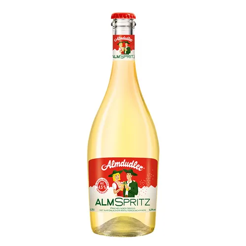 Almdudler Almspritz 4,5% Vol. 0,75l - Sekt mit einzigartiger Mischung aus Almdudler und Frucht-Secco, ideal für entspannte Momente und Sommerabende.