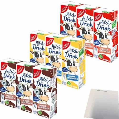 Gut&Günstig Milchdrink Erdbeer Vanille Schoko-Geschmack 3er Pack (3x200ml je Sorte) + usy Block