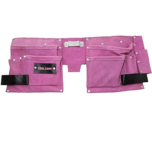 Toolzone-Werkzeuggürtel mit 11 Taschen (auch für Hammer und Klebeband), Leder, Pink