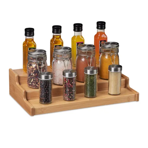 Gewürzregal Gewürzständer Gewürztreppe Küchenregal Bambus Organizer 3 Etagen