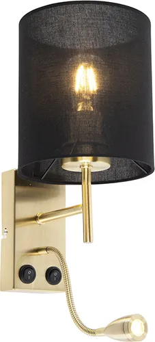 Produktbild Art Deco Wandlampe Gold mit schwarzem Baumwollschirm