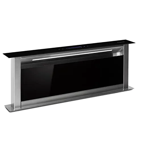 Klarstein Downdraft-Dunstabzugshaube, Versenkbare Abzugshaube, Leise Dunstabzugshauben mit Filter, Umluft/Abluft Dunsthaube mit 10 Stufen, Dunstabzug 576 m³/h Luftstrom, Schwarz 90cm