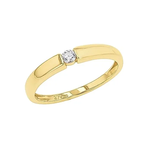 Amor Damen Ring mit Zirkonia, 375 Gold - Eleganter Solitär-Ring aus 375 Gold, ideal als Ehering oder Schmuckstück. Der funkelnde Zirkonia in Zargenfassung sorgt für strahlende Akzente und kommt in einer stilvollen Geschenkbox.