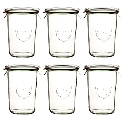 Weck 6x Sturzglas 850ml mit Gummiring und Klammern von Weck