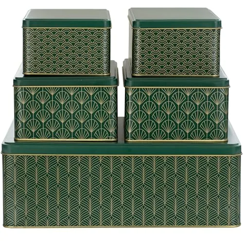 BALOU LIVING 5er Set Keksdose Weihnachten eckig – Stilvolle Plätzchendosen aus Metall - Praktisches Keksdosen Set in 3 Größen, platzsparend stapelbar und ideal für die Aufbewahrung von Keksen, Süßigkeiten und mehr. Das festliche Design bringt weihnachtliche Stimmung in Ihr Zuhause.