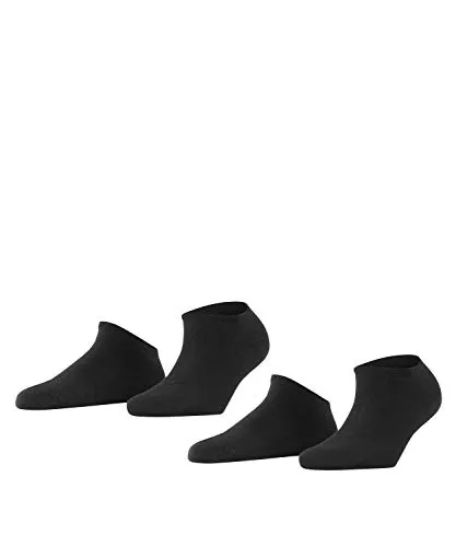 ESPRIT Damen Sneakersocken Uni Multipack W Sn Baumwolle kurz einfarbig 2 Paar, Schwarz Black 3000, 35-38