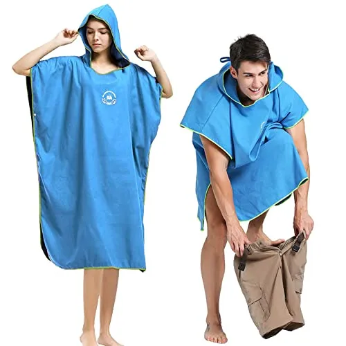 Hiturbo Mikrofaser Handtuch Poncho, Umziehhilfe Strand, Surf Poncho Herren und Damen Changing Robe, Einheitsgröße Warmer Mantel mit Kapuze, Umkleidehilfe Surfen, Schwimmen
