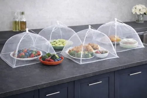 RHP Fliegenhaube XL 4er Set Abdeckhaube für Essen, Faltbare Kuchenabdeckung Fliegenschirm Lebensmittel Abdeckung, Perfekter Fliegen-Schutz für Essen, Obst, Picknick, BBQ, 30x30x30 cm, Weiß